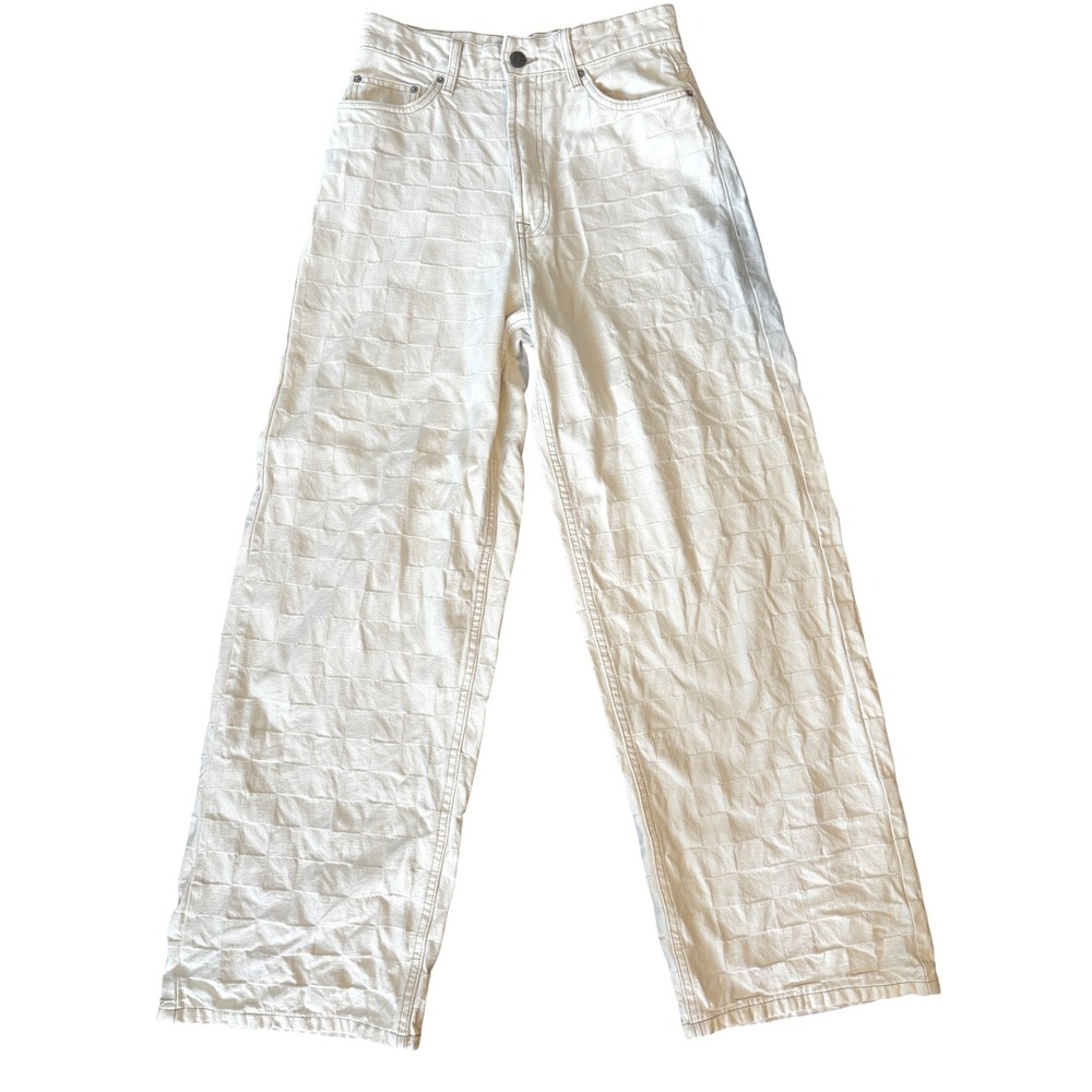 Bershka Womens Size‎ 29 Streetwear Wide Leg Checkerboard Textured Jeans White